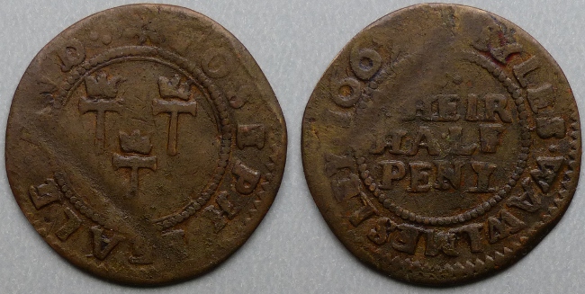 Leeds, Joseph Beale and Myles Wawlmesley 1667 halfpenny - Click Image to Close